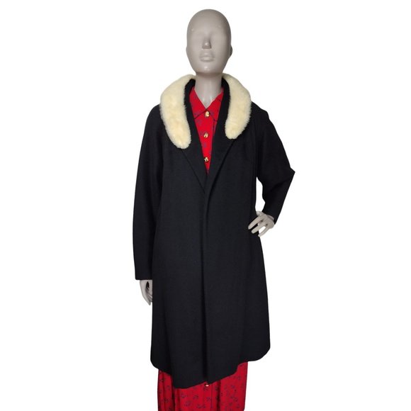 Vintage 1930's Black Wool Fox Fur Collar Open Front Opera Swing Dress Ov… - Picture 12 of 16